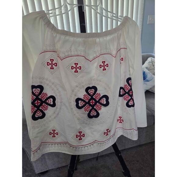 JJ’s Fairyland Embroidered Off-Shoulder Peasant Boho Top White Red Small NWOT - Picture 5 of 6